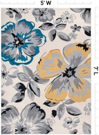 Rugshop Modern Floral Living Room Bedroom Area Rug Cream 5' x 7'