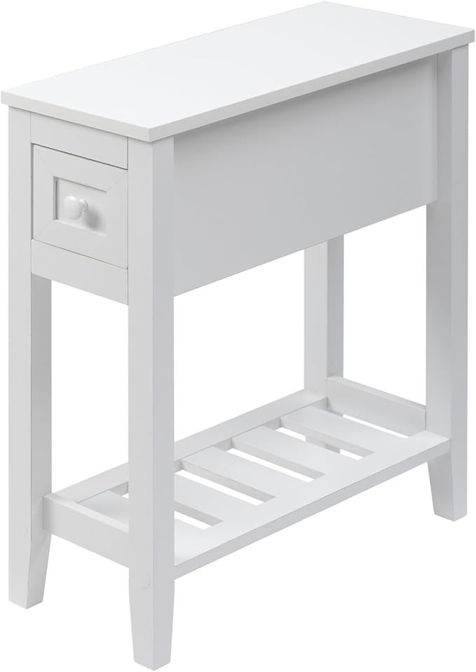 Narrow Side Table for Small Spaces, White, Set of 1, 24" L x 8.5" W...