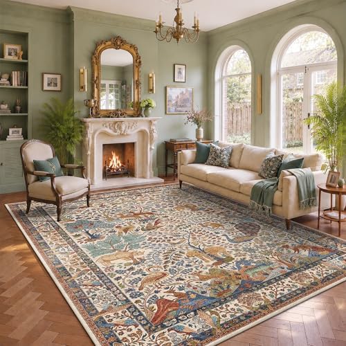 8x10 Large Area Rug Vintage Animals Floral Print Indoor Carpet