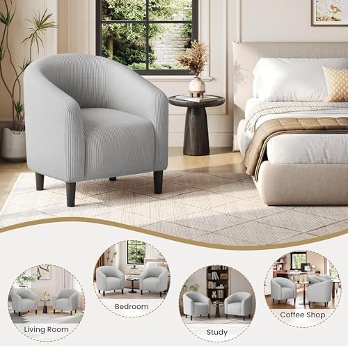 Yaheetech Small 25.5in Wide Corduroy Accent Chair for Bedroom, Light Gray