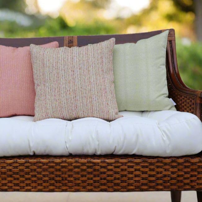 RSH DECOR: Sunbrella Play Square Throw Pillows Set of 2 | 17" x 17" | Water and Fade-Resistant Performance Fabric | Outdoor Pillow Covers with Down-Alternative Inserts | Play Oat
