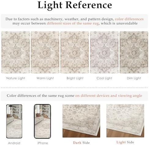 PureCozy Beige 8x10 Washable Area Rug Vintage Oriental Medallion Carpet