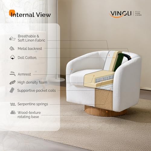 VINGLI 360°Swivel Accent Chair with Engineered Wood Base and Removable Cushio...