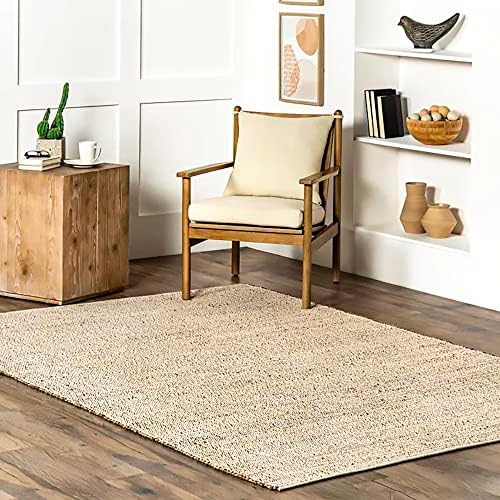 Jute Cotton Area Rug, Hand Woven Traditional Farmhouse Rug for Living Room, B...