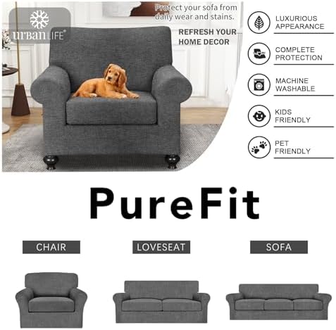 URBANLIFE 2-Piece Stretch Sofa Covers for 1 Cushion Couch, Gray