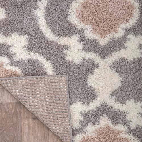 Rugshop Moroccan Trellis Shag Plush Soft Area Rug Gray 7'10" x 10'