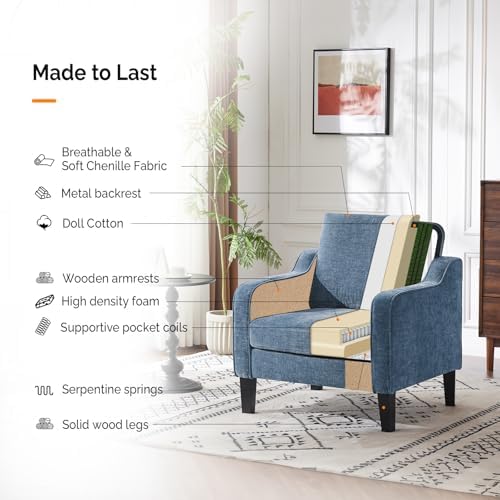 VINGLI Navy Blue Accent Chair Chenille Upholstered Armchair for Living Room
