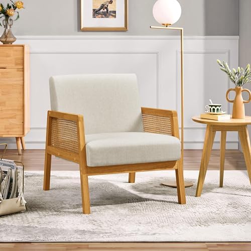 Yaheetech Rattan Accent Chair, Boho Vintage Armchair, Beige