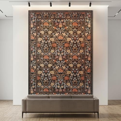 GarveeHome Dark Brown Floral Washable Rug 5x7 for Bedroom Living Room