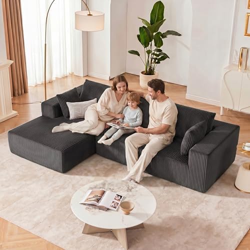 108" Boneless Couch with Chaise, Cloud Sectional Modular Sofa, Darkgrey ...