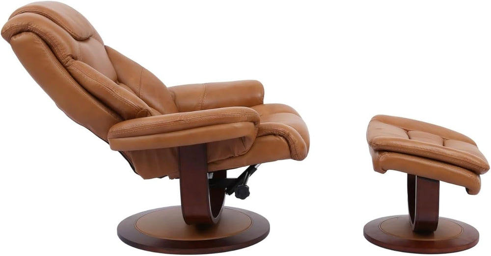 Pemberly Row Stressless Recliner with Ottoman in Brown Leather, Manual Swivel...