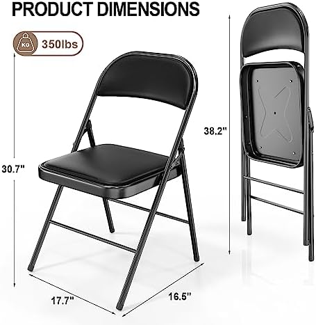 VINGLI 10 Pack Folding Chairs with Padded Seats, Metal Frame with Pu Leather ...