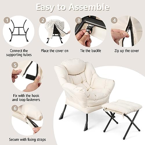 GIANTEX Lazy Chair with Ottoman, Accent Sofa Chair with Folding Footrest, Sid...