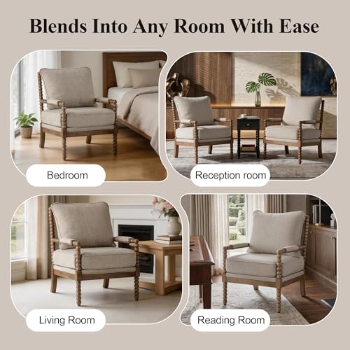 DUHOME Linen Fabric Spindle Accent Chair with Wood Frame,Modern Accent Chairs...