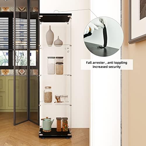 FLYMUHJIA Curio Cabinet Glass Display Case for Collectibles with Door, 4 Disp...