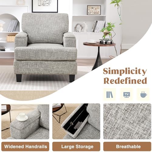 Accent Chairs Set of 2 with Armrest Storage, Fabric Upholstered Reading Livin...