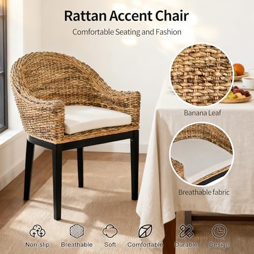 DUHOME Rattan Accent Chair,Modern Armchair with Natural Rattan Armrest