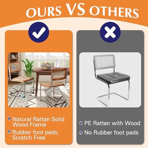 Alunaune Modern Mid Century Dining Chairs Set of 2, Upholstered Natural Ratta...