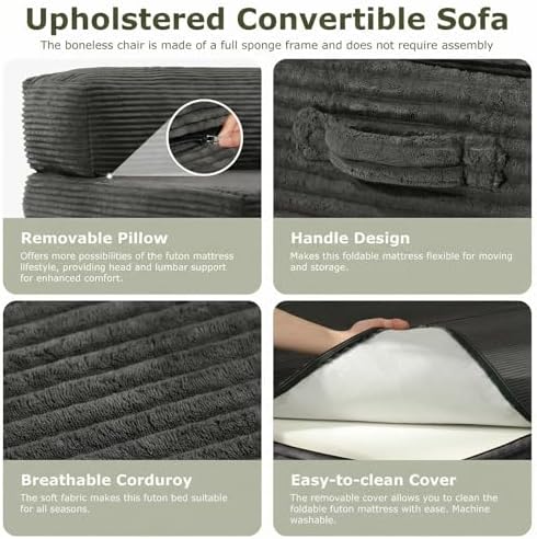 5-in-1 Convertible Sofa Bed, Boneless Loveseat, Tri-fold Futon Sofa Bed with ...
