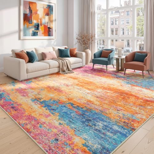 8x10 Area Rugs for Living Room, Abstract Washable Carpet,Colorful