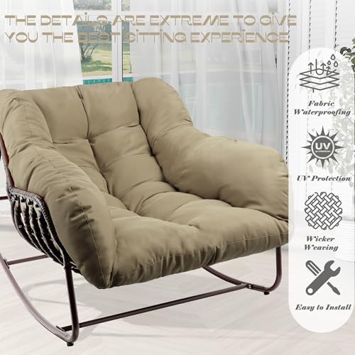 Outdoor Papasan Rocking Chair, Oversized Patio Rocking Chairs with Padded Cus...