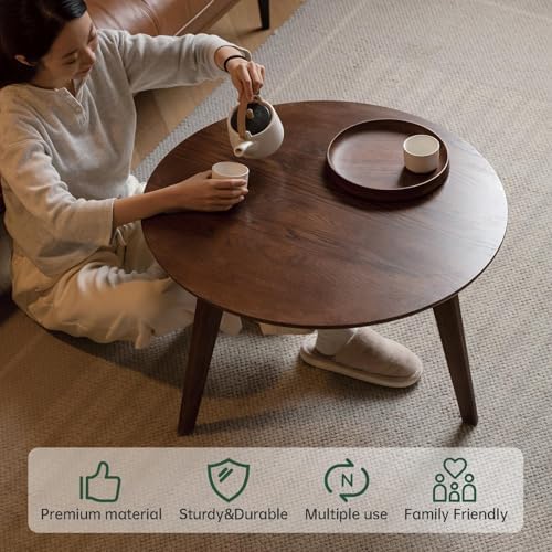 100% Solid Oak Wood Coffee Table Set, Round Coffee Table Combo Side Table w/S...