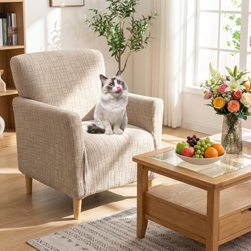 KRFOONN Stretch Chair Covers with Arms Jacquard 1-Piece Mid Century Modern Ar...