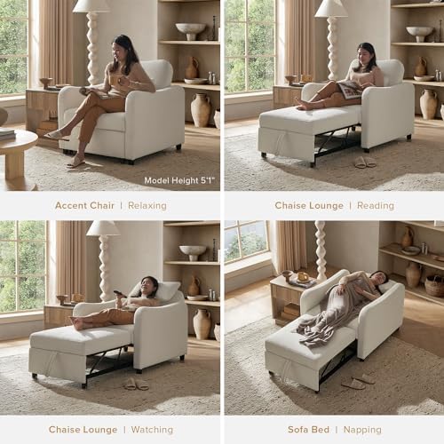 mopio Sophie Sleeper Chair, Sofa Bed, Accent Chair (Light Gray Fabric)