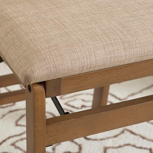 Linon Bennett Natural Folding Chair with Woven Rope Back and Linen Upholstere...