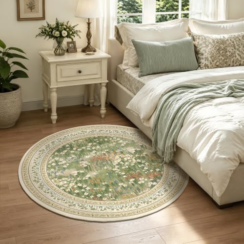 HelloTree 4 ft Round Floral Vintage Boho Area Rug