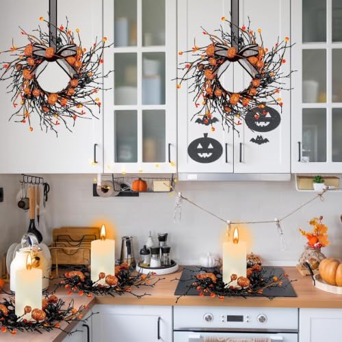8 PCS Mini Halloween Candle Rings Berry Pumpkin Wreath for Kitchen Cabinet