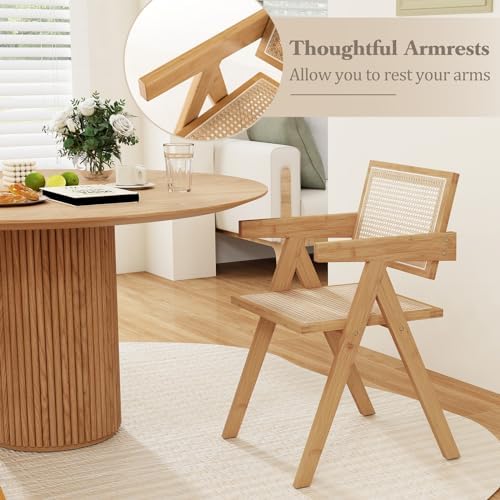 GIANTEX Rattan Dining Chairs Set of 4, Boho Cane Living Room Chairs, Max Load...
