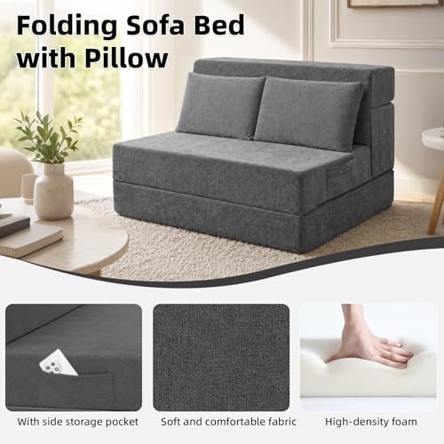 Folding Sofa Bed, Convertible Sleeper Chair Bed with Pillow