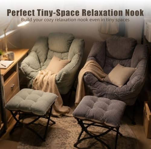 Lazy Chair with Ottoman, Modern Skinny Lounge Chair with Footrest