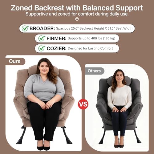 Lazy Chair with Ottoman, Comfy Chair with Pillow,Pure Khaki