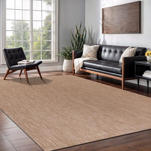 Washable Indoor Outdoor Rug 5x7 Weather Resistant Area Rugs Modern Solid Jute...