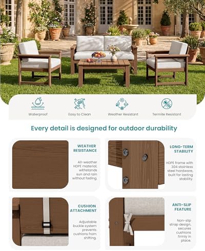 SERWALL 2 Pieces HDPE Cushioned Single Adirondack Armchair Sofa Set
