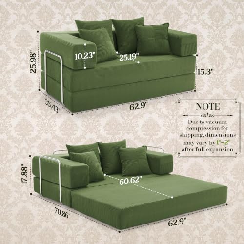 Convertible Futon Sofa Bed - Boneless Couch for Living Room with High Backres...