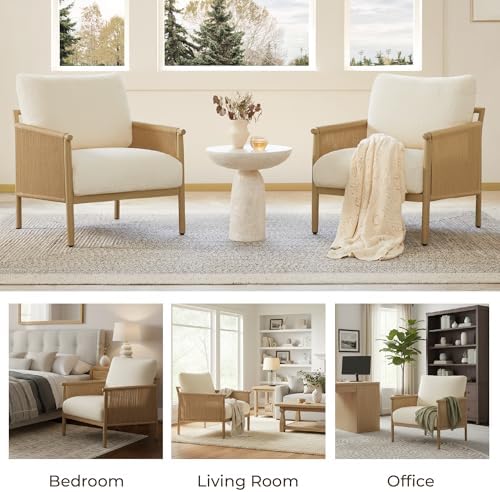 CHITA Braid Accent Chair, Wood-Like Finish Grain Metal Frame (1, Cream)