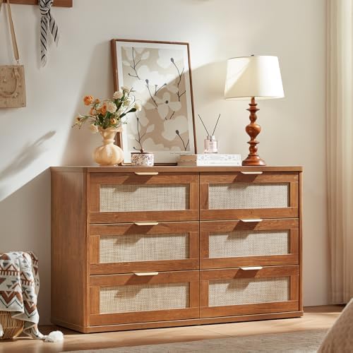 LEYAOYAO Rattan Dresser and Nightstand Sets 3 Piece, Teac Brown