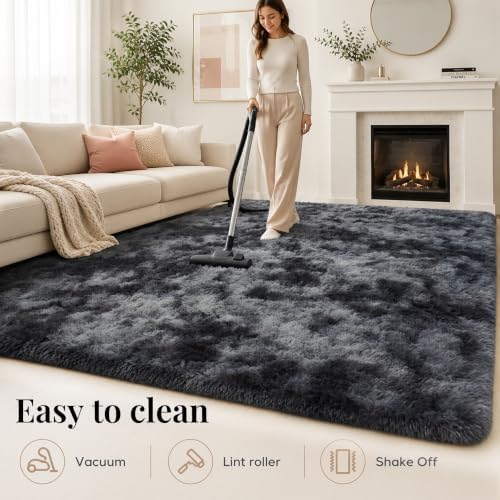 PLHXFR 8x10 Area Rugs Living Room: Fluffy Bedroom Soft Shag Rug Black Grey