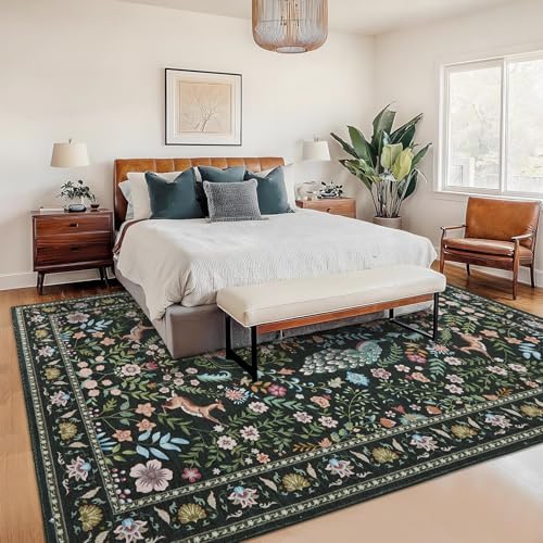 Garvee Area Rug 10x13 Washable Rugs for Living Room Floral Peacock Printed