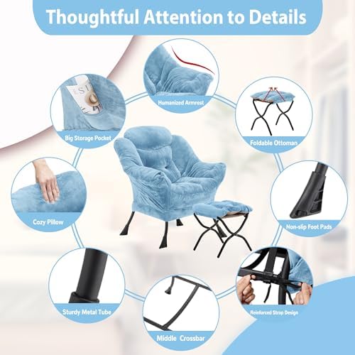 Youtanic Lazy Chair with Folding Ottoman, Accent Chair Plush Upholstered with...