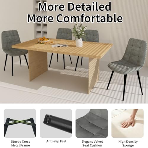 Velvet Dining Chairs Set of 4, Mid Century Upholstered Gray Dining Room Chair...