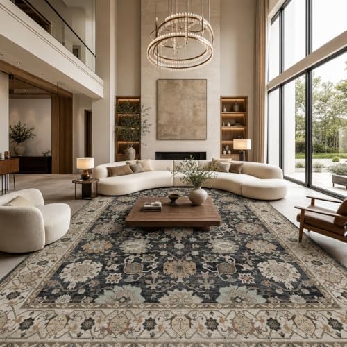 Amada Vintage Washable Area Rug,9'x12',Black/Brown