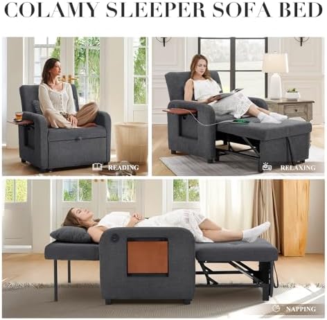 Convertible Sleeper Chair-Fabric Futon Sofa Bed, Single Sleeper Sofa, Small C...