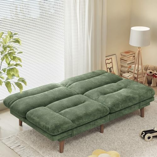 Homall 67'' Convertible Futon Sofa Bed, Modern Corduroy Loveseat, Olive