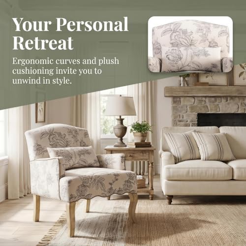 Floral Accent Chair Rustic Farmhouse Bedroom Chair Comfy Upholstered
