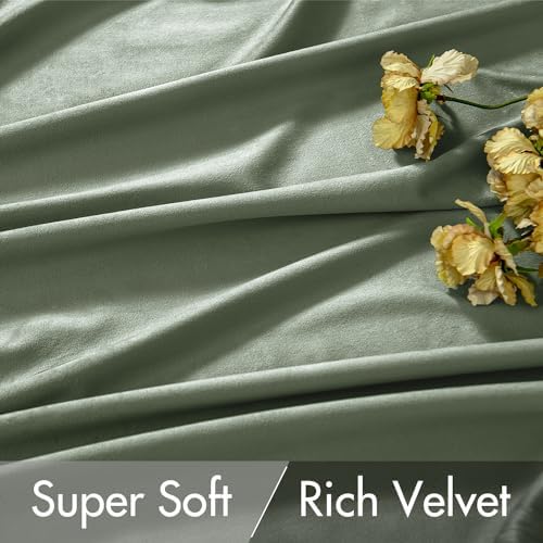 MIULEE Sage Green Velvet Pinch Pleat Blackout Curtains W52 X L96 Inches