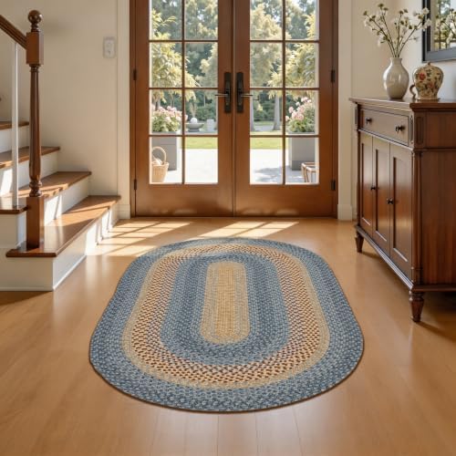 RCTJHOME 3x5 Oval Braided Area Rug Natural Rust Blue Farmhouse Kitchen Mat